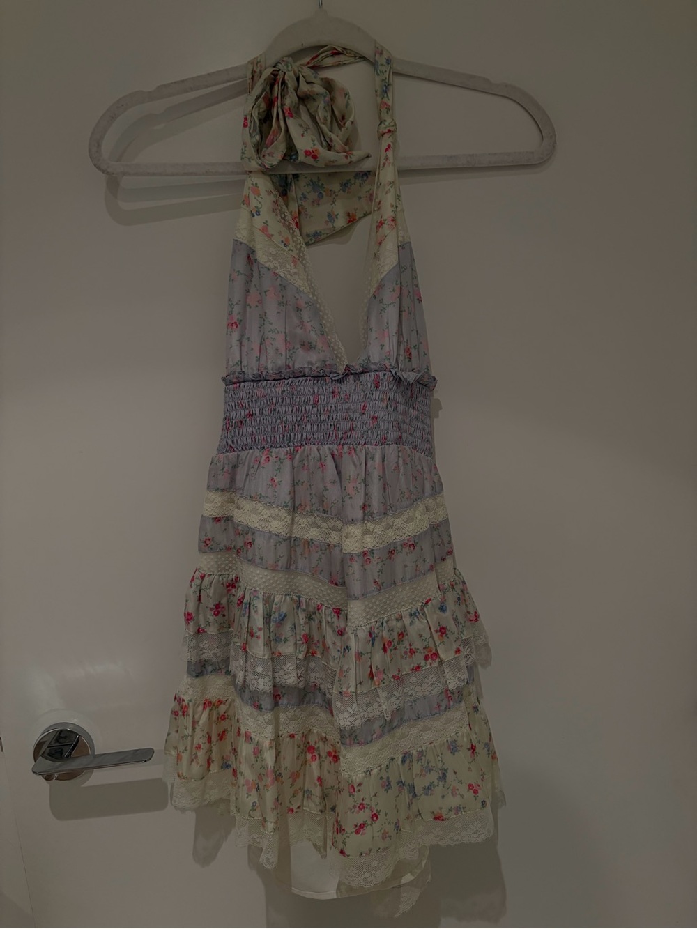100% silk LoveShackFancy Floral Mini Dress in Pink & Blue Size XS Like New
